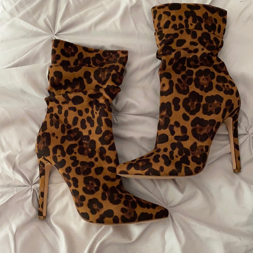 Leopard Print High Heel Ankle Boots